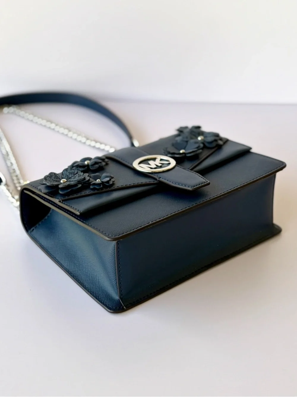 Michael Kors Navy Greenwich Small Floral Embellished Crossbody Shoulder Bag NWT